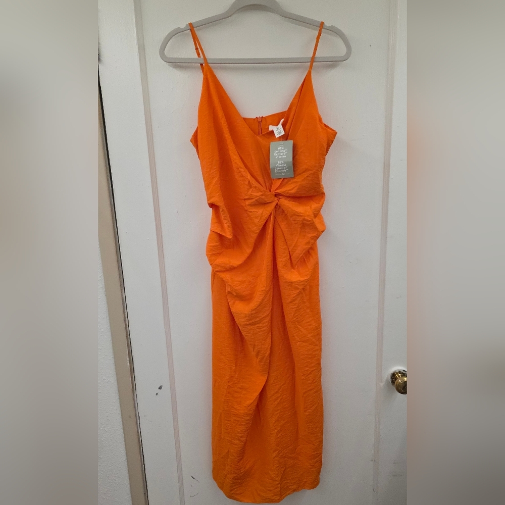 H&M Bright Orange Maxi Dress Womens Medium NWT Summer Vacation Flowy